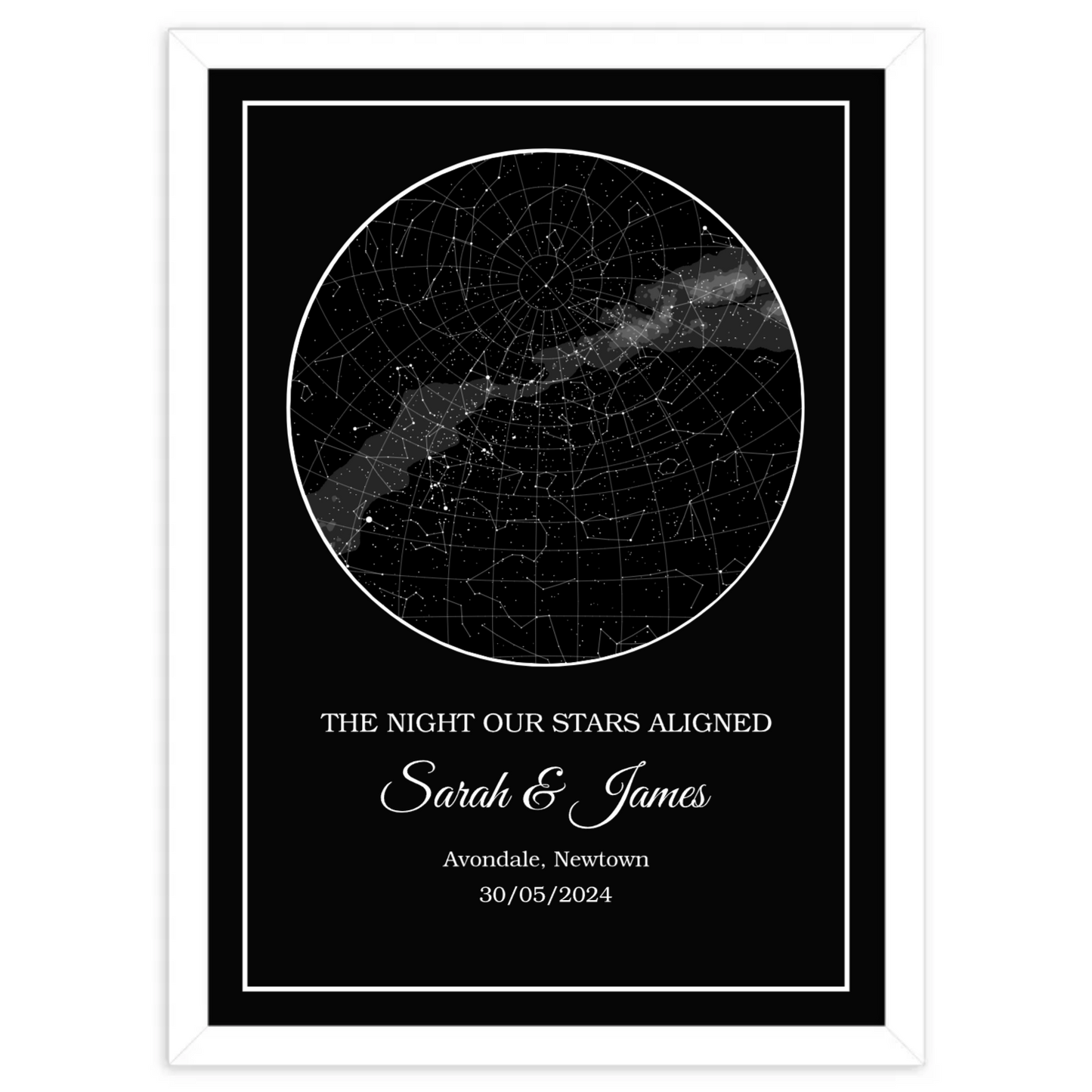 Custom Star Maps - Classic-Black with White Frame