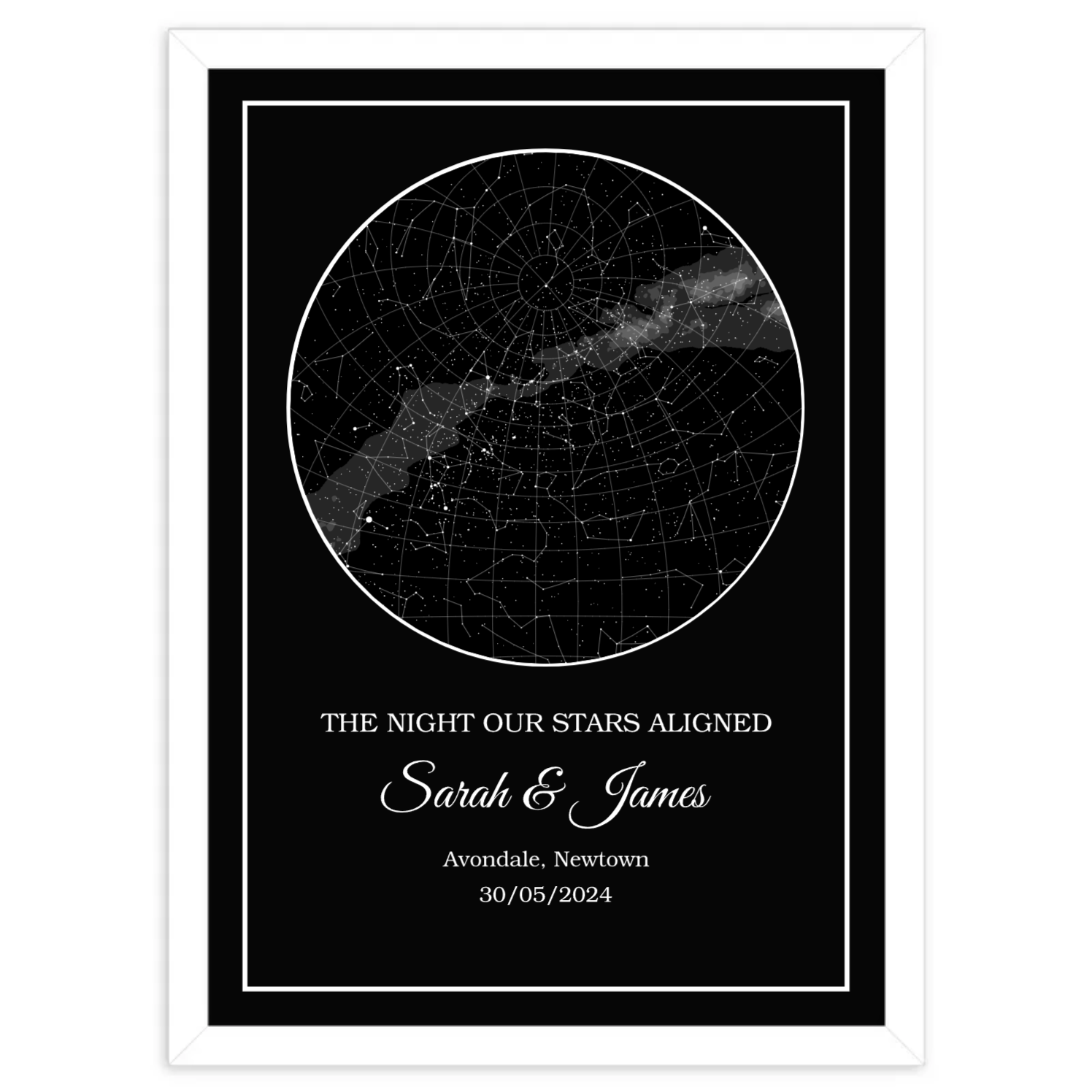 Custom Star Maps - Classic-Black with White Frame