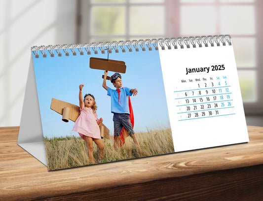 Desk Calendar with kids image and calendar grid