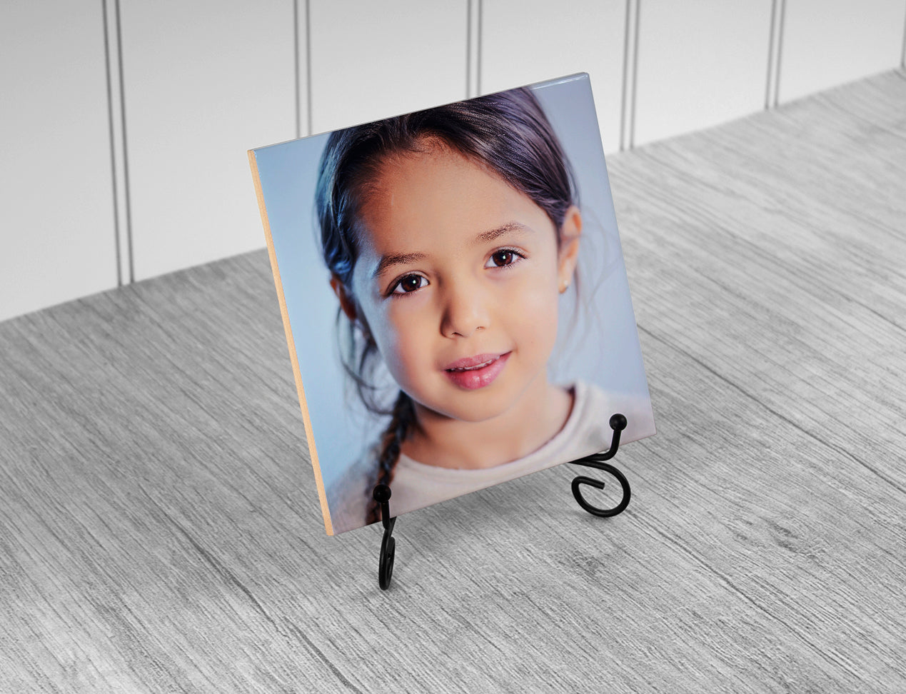 Custom Picture Tiles with kids photo, placed on easel