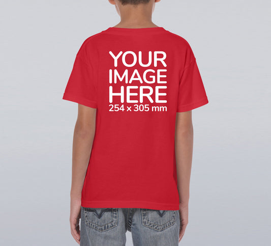 Red Children's T-Shirt - customisable with photo on back