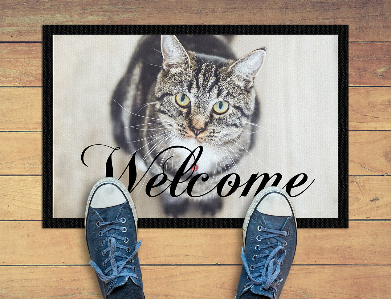 Custom Door Mat with Welcome message and Cat image