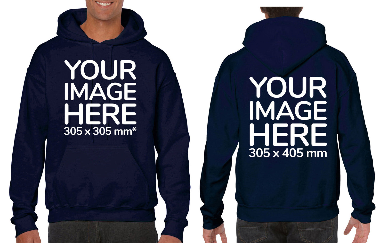 Navy Blue Hoodie personalised with image on the front and back