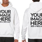 White Hoodie personalised with image on the front and back