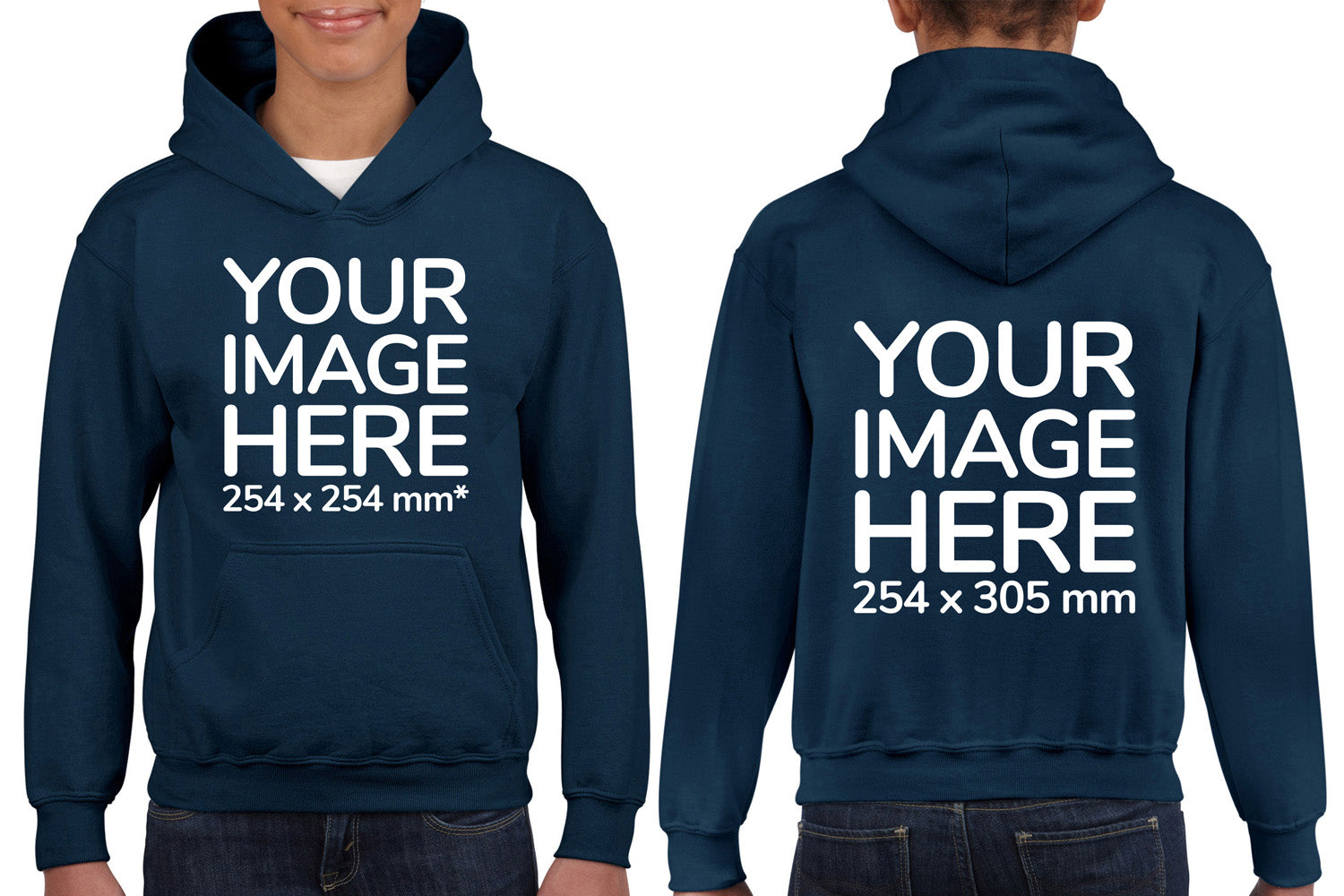 Dark Blue Kids Hoodies - with image area on front and back