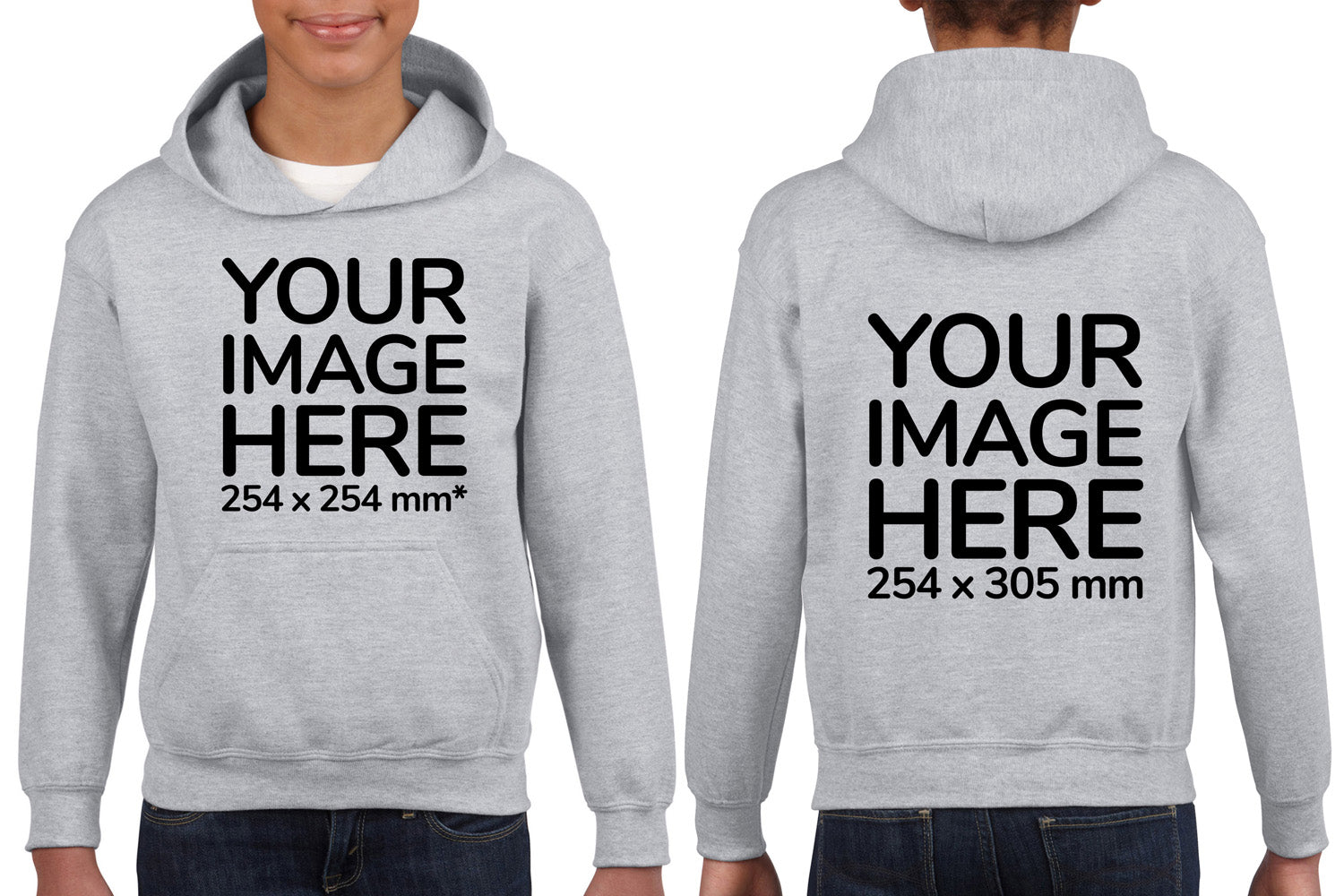 Light Gray Kids Hoodies - with image area on front and back