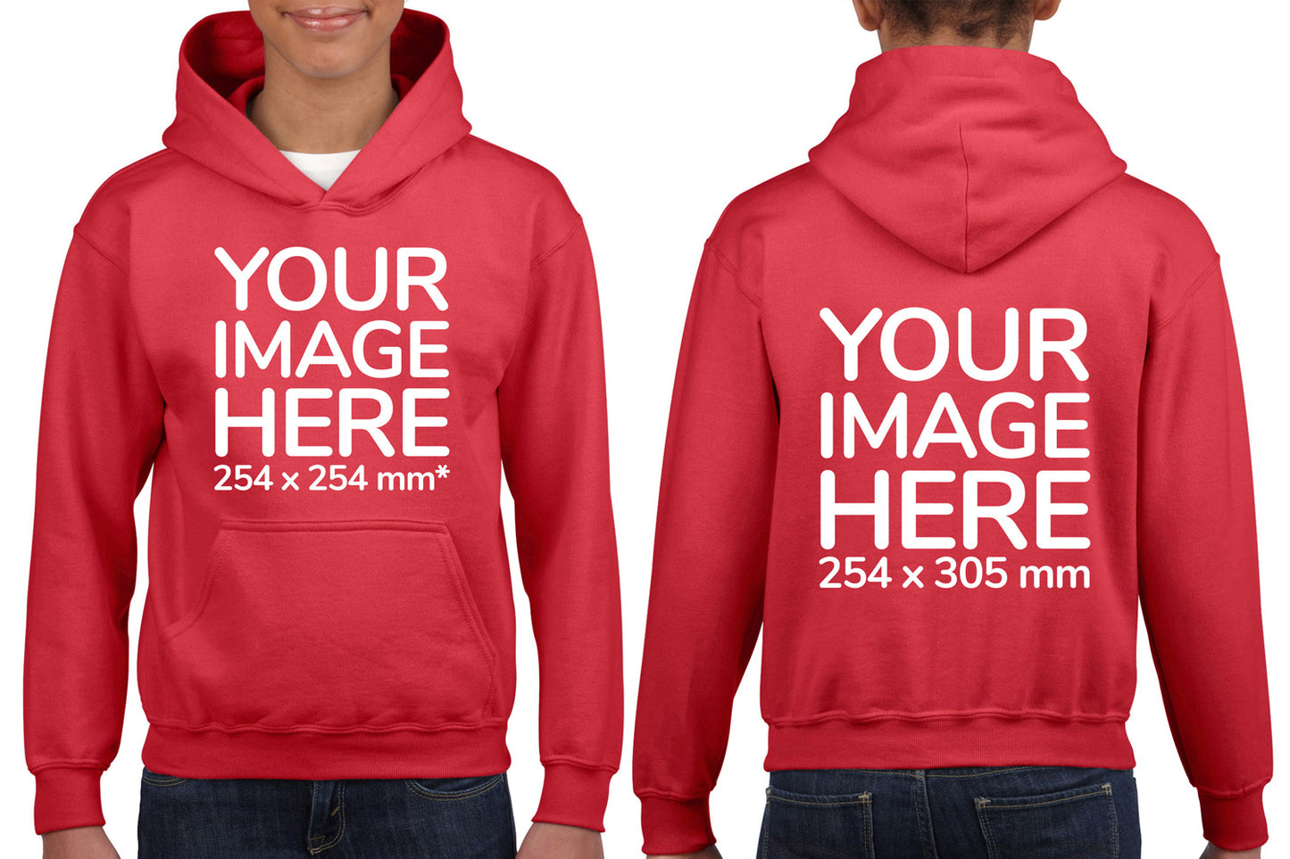 Red Children Hoodies - with image area on front and back