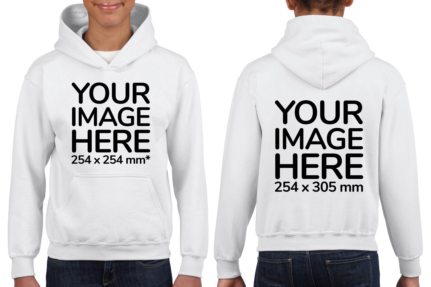 White Kids Hoodies - with image area on front and back