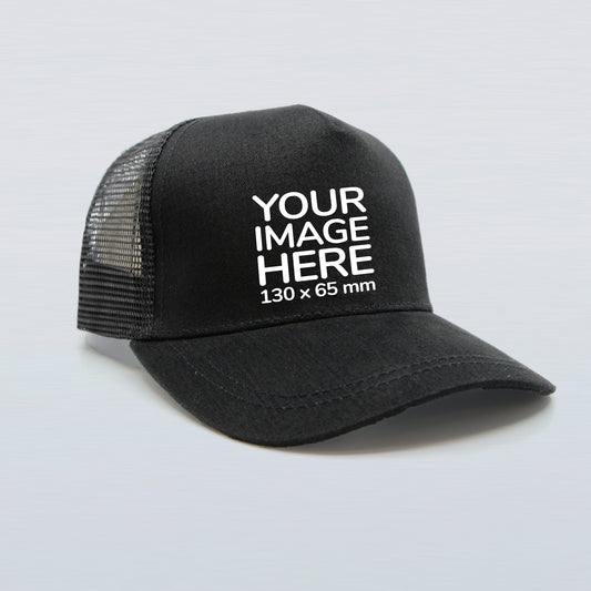 One of our Custom Trucker Caps on display - Black