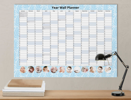Family Wall Planner hanging on wall - customised with family images