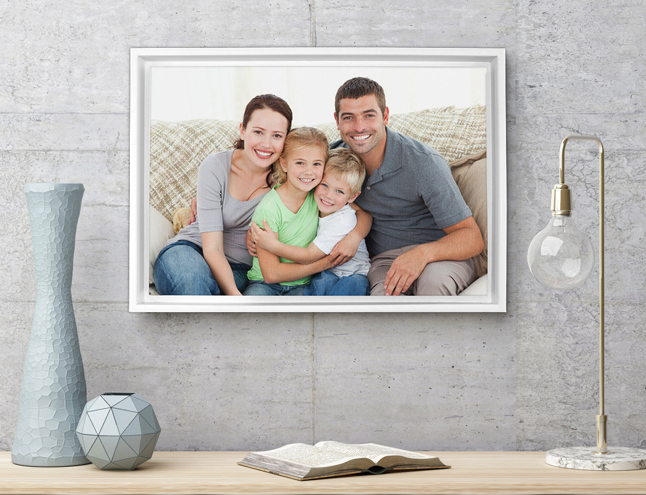 Framed Canvas Prints - white Frame - personalised with family photo