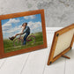 Ceramic Photo tile with wooden frame on table