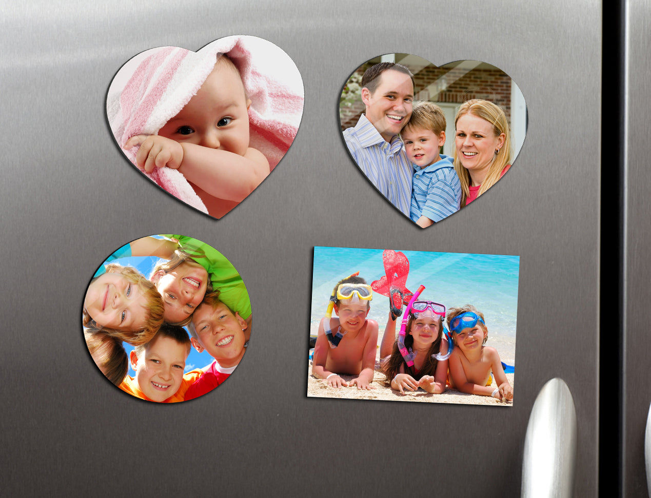 Fun Fridge Magnets as Refrigerator decoration, in Fun Shapes Heart, Round and Rectangle