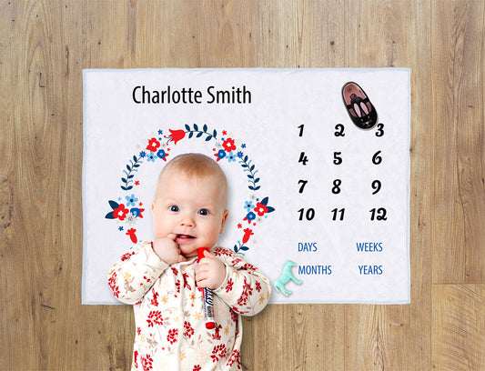 Personalised Baby Blanket with name and birthdate for pictures with baby