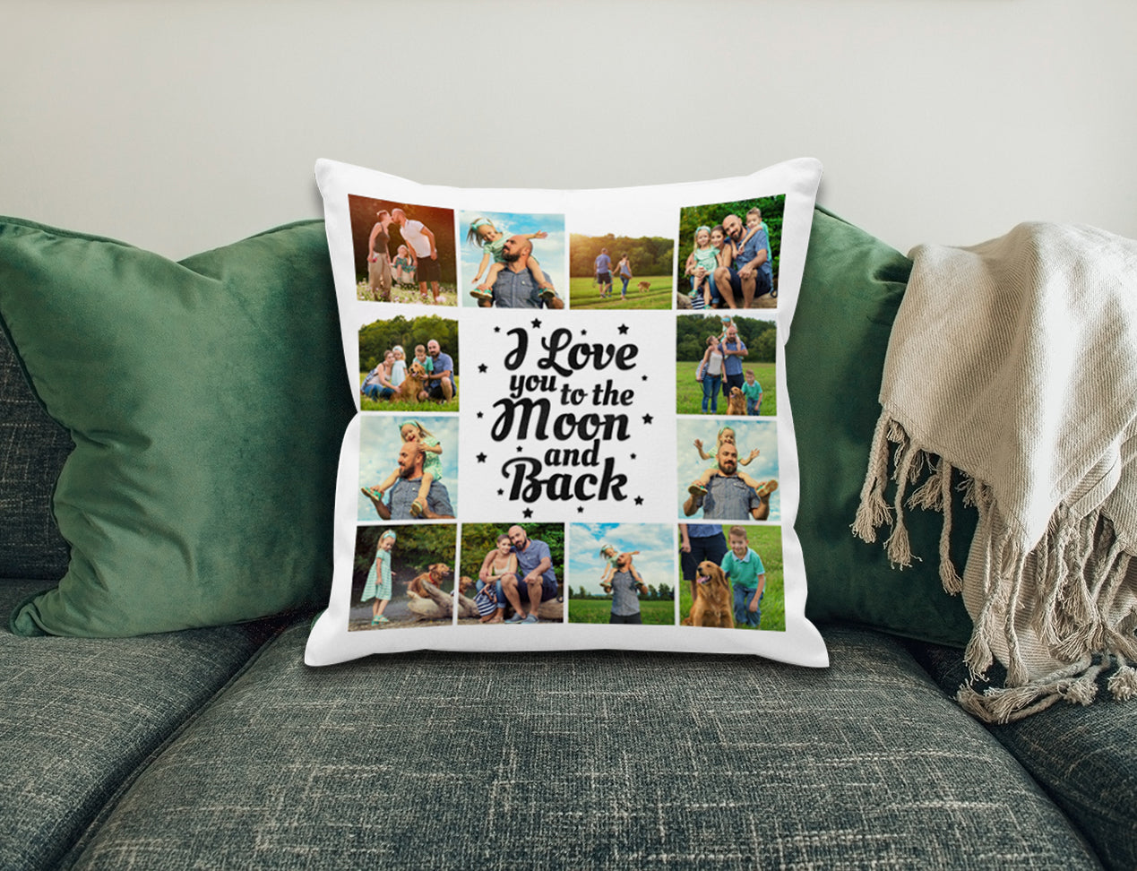 Personalised Cushion Cover with collage of photos and motivational text