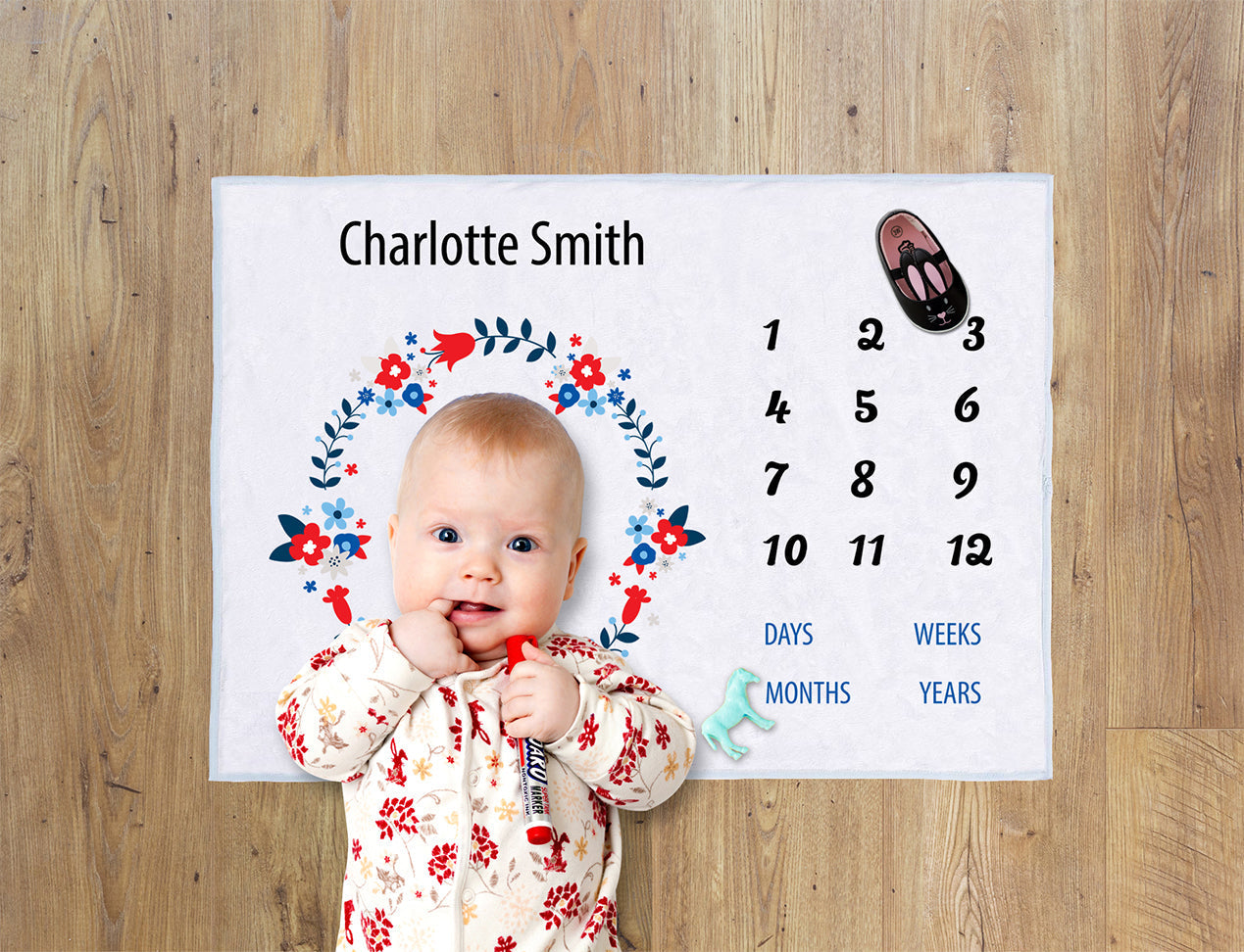 Personalised Baby Blanket with name and birthdate for pictures with baby.  Beautiful Newborn Blankets can be easily ordered at Diamond Photo.