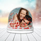Personalised Snow Globe, customised with photo of couple and heart glitter floating inside globe.