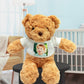 Personalised Teddy Bear wearing a small T-shirt that is customised with photo