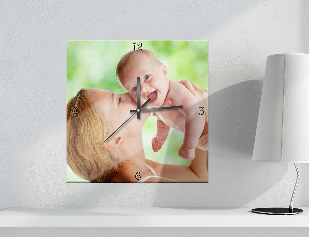 Photo Wall Clock customised with Mother and Baby picture.